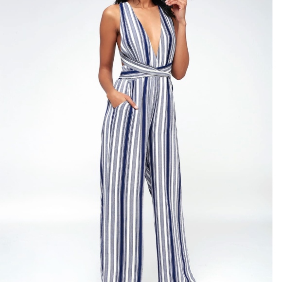 Lulus Pants - Lulu's STRIPED HALTER JUMPSUIT